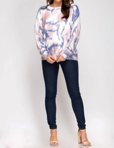 She + Sky Tie Dye Sweater In Purple And Mauve In Pink