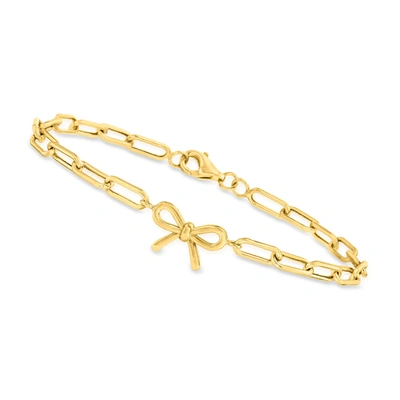 Canaria Fine Jewelry Canaria 4mm 10kt Yellow Gold Paper Clip Link Bracelet With Bow Charm