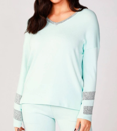 French Kyss Long Sleeve Love V-neck Top In Mist In Blue