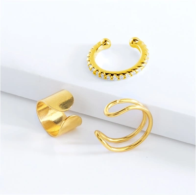 Sterling Forever Simple Ear Cuff Set Of 3-silver In Gold