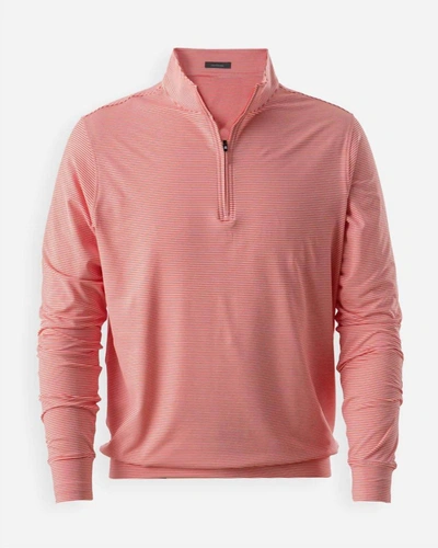 Turtleson Men Carter Stripe Quater Zip Pullover In Coral In Pink