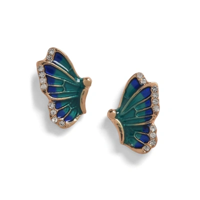Sohi Enamel Butterfly Shaped Designer Studs In Blue