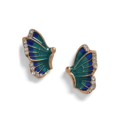 Sohi Enamel Butterfly Shaped Designer Studs In Green