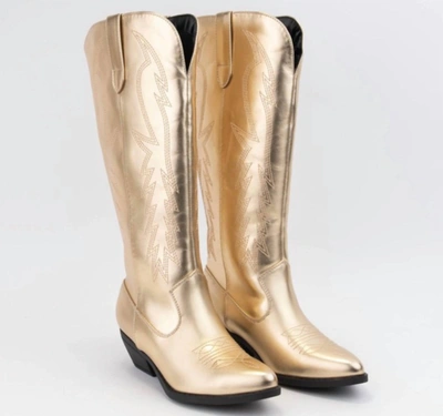 Soda Women's Western Cowboy Boots In Gold