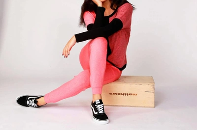 French Kyss Long Sleeve Color Block Crew In Coral In Pink