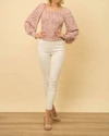 Mystree Smocked Balloon Sleeve Blouse In Mauve In Beige