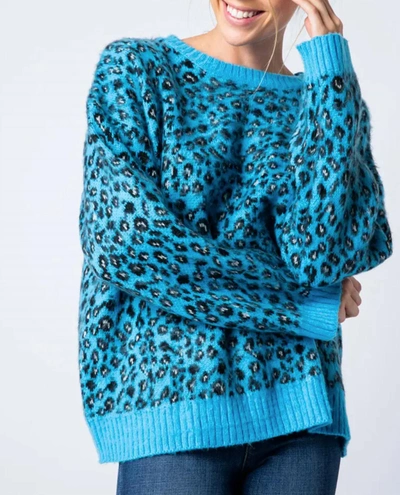 Merci Leopard Mohair Crewneck Sweater In Blue