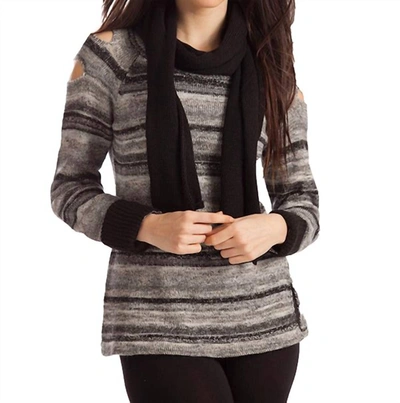 French Kyss Bethany Striped Sweater W/ Scarf In Black Multi In Grey