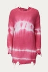 J.NNA DISTRESSED TIE-DYE COTTON SWEATER IN HOT PINK
