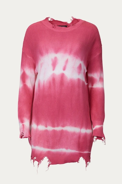 J.nna Distressed Tie-dye Cotton Sweater In Hot Pink