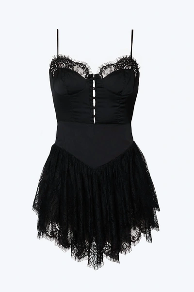 Sun Imperial Bustier Lace-trimmed Satin Mini Dress In Black