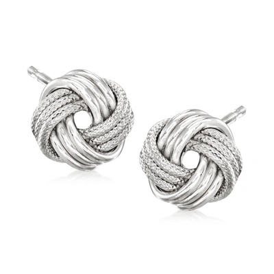 Ross-simons 14kt White Gold Textured And Polished Love Knot Stud Earrings In Silver