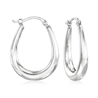 Ross-simons 14kt White Gold Tapered Hoop Earrings In Silver