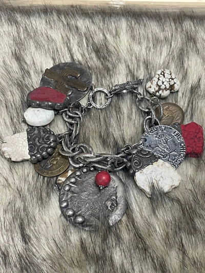 Art By Amy Labbe Coin Charm Bracelet In Silver In Red