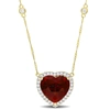Mimi & Max 10 1/3ct Tgw Heart-cut Garnet And 3/8ct Tdw Diamond Halo Necklace In 14k Yellow Gold In Red