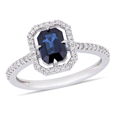 Mimi & Max 1 1/6 Ct Tgw Sapphire And 1/4 Ct Tw Diamond Halo Ring In 14k White Gold In Blue