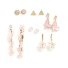 SOHI SET OF 6 GOLD-TONED PLATED PEARLS BEADED CONTEMPORARY DROP EARRINGS