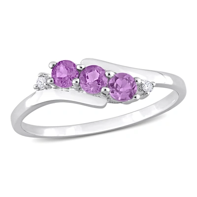 Mimi & Max Diamond And Amethyst 3-stone Ring In 10k White Gold In Purple