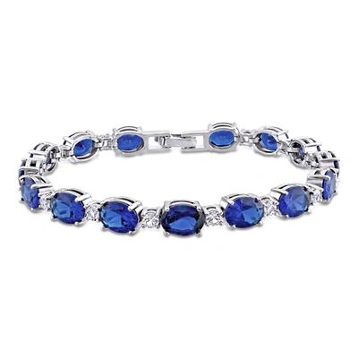 Mimi & Max 32 Ct Tgw Oval Created Blue And White Sapphire Bracelet In Sterling Silver