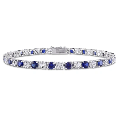 Mimi & Max 14 1/4 Ct Tgw Created Blue And White Sapphire Bracelet In Sterling Silver In Multi