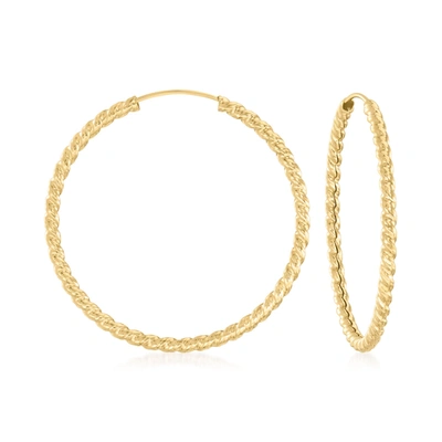 Ross-simons Italian 14kt Yellow Gold Twisted Hoop Earrings In White