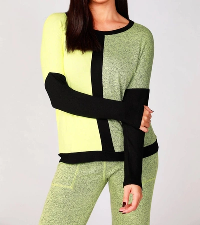 French Kyss Long Sleeve Color Block Crew In Lime In Green