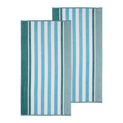 Superior Checkered Striped Cotton Oversized 2-piece Beach Towel Set