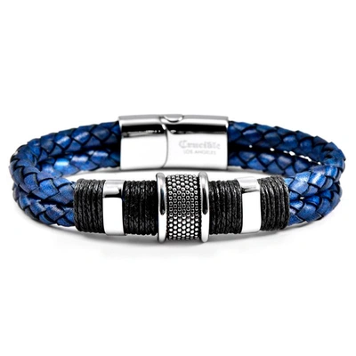 Crucible Jewelry Crucible Los Angeles Dark Navy Blue Leather With Black Nylon Cord And Stainless Steel Beads In Silver