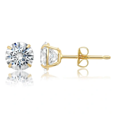 Max + Stone 14k Solid Gold Round Cut Stud Earrings With Genuine Swarovski Zirconia In White