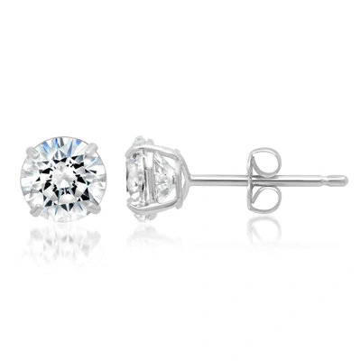 Max + Stone 14k Solid Gold Round Cut Stud Earrings With Genuine Swarovski Zirconia In Silver
