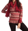 French Kyss Bethany Striped Sweater W/ Scarf In Red Multi In Red