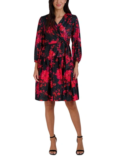 Signature By Robbie Bee Petites Womens Floral Midi Cocktail And Party Dress In Red