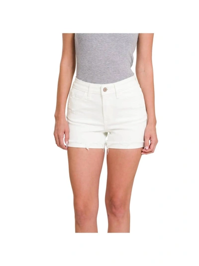 Zenana Cuffed Raw Hem Shorts In White