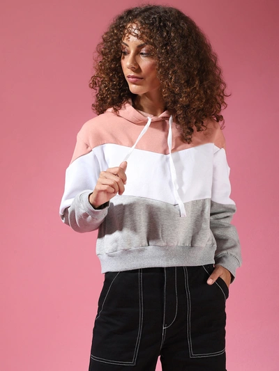Campus Sutra Women Colorblock Stylish Casual Sweatshirts In Grey