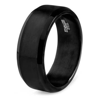 Crucible Jewelry Crucible Los Angeles Men's Stainless Steel Brushed And Polished Ring In Black