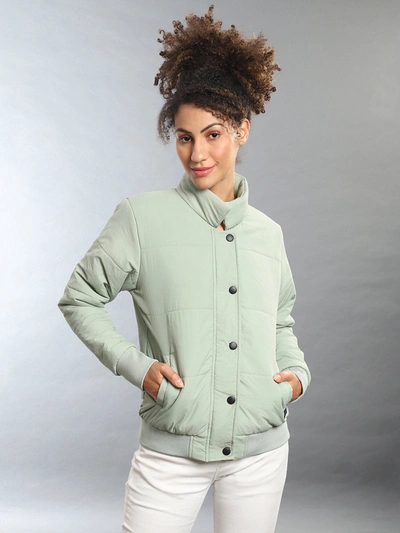 Campus Sutra Women Solid Windcheater Bomber Jacket In Green