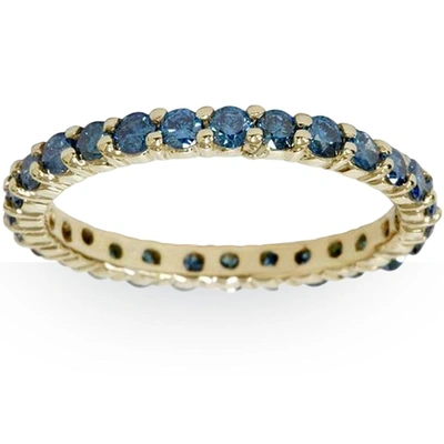Pompeii3 1 1/2ct Round Treated Blue Genuine Diamond Eternity Wedding Ring 14k Yellow Gold In Multi