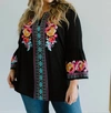 ANDREE BY UNIT FLOWERS & BELLS EMBROIDERED BLOUSE IN BLACK