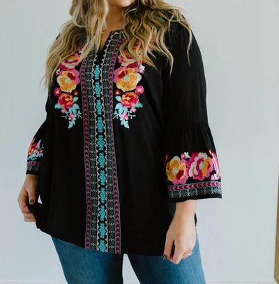 Andree By Unit Flowers & Bells Embroidered Blouse In Black