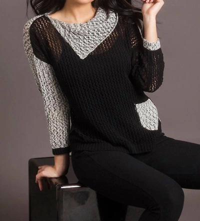 French Kyss Crochet Draped Neck Top In Black Frost