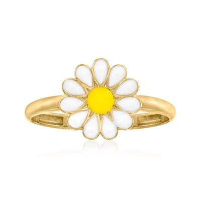 Ross-simons White And Yellow Enamel Daisy Ring In 14kt Yellow Gold
