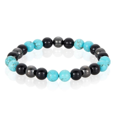 Crucible Jewelry Crucible Los Angeles 8mm Bead Stretch Bracelet Featuring Turquoise, Shiny Black Onyx And Magnetic He In Blue