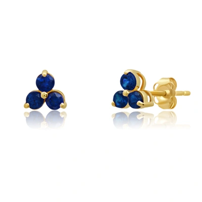 Max + Stone 14k White Or Yellow Gold Small Gemstone Trio Round Stud Earrings With Push Backs In Blue