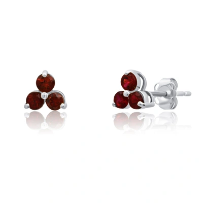 Max + Stone 14k White Or Yellow Gold Small Gemstone Trio Round Stud Earrings With Push Backs In Red