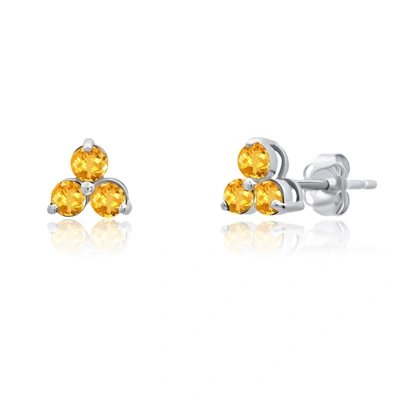 Max + Stone 14k White Or Yellow Gold Small Gemstone Trio Round Stud Earrings With Push Backs In Orange