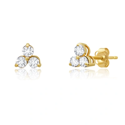 Max + Stone 14k White Or Yellow Gold Small Gemstone Trio Round Stud Earrings With Push Backs In Silver