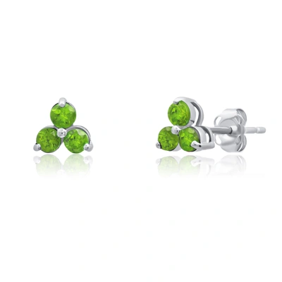 Max + Stone 14k White Or Yellow Gold Small Gemstone Trio Round Stud Earrings With Push Backs In Green
