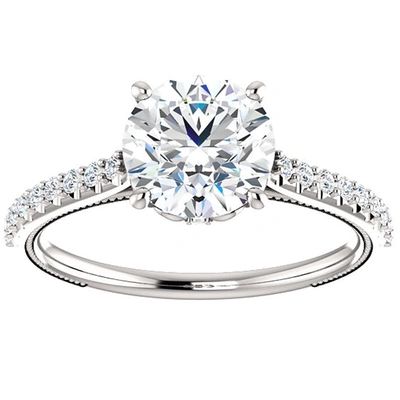 Pompeii3 2 Ct Diamond Engagement Ring 14k White Gold Single Row Vintage Accents In Multi