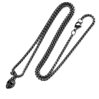 Crucible Jewelry Crucible Los Angeles Black Stainless Steel 12mm Skull Necklace On 24 Inch 3mm Box Chain