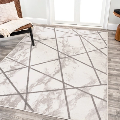 Jonathan Y Patras Modern Geometric Marbled Ivory/gray Area Rug In White
